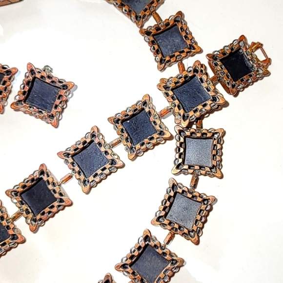 VINTAGE RENOIR "EBONY LACE" COPPER PARURE 3 PC. SET - Picture 2 of 14